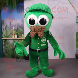 Forest Green Octopus mascot costume character dressed with a Overalls and Bracelet watches