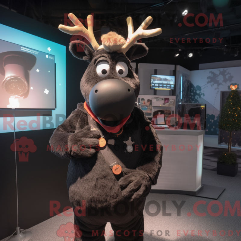 Fantasia de mascote de uma rena preta com suéter e abotoaduras - Mascotes renas - REBROKO_394375 - RedBrokoly.com