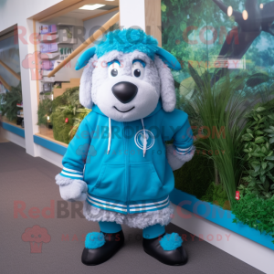 Cyan Suffolk Sheep mascot costume character dressed with a Sweatshirt and Anklets