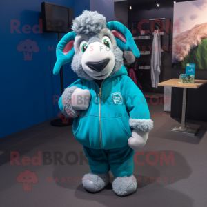 Cyan Suffolk Sheep mascot costume character dressed with a Sweatshirt and Anklets