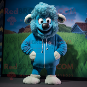Cyan Suffolk Sheep mascot costume character dressed with a Sweatshirt and Anklets
