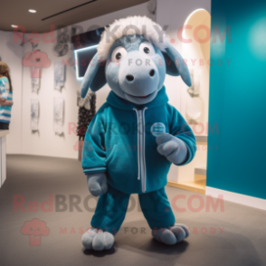 Cyan Suffolk Sheep mascot costume character dressed with a Sweatshirt and Anklets