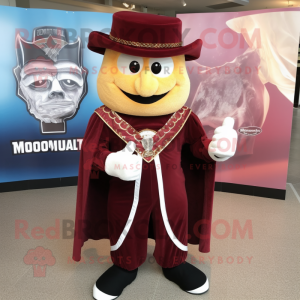 Maroon Ring Master mascot costume character dressed with a Romper and Shawl pins