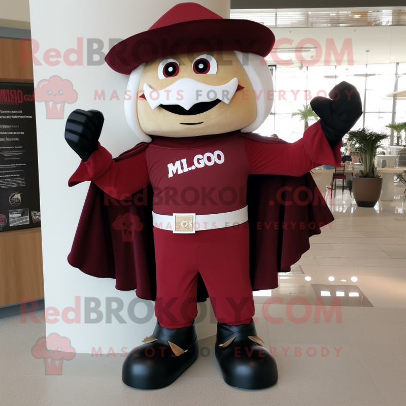 Maroon Ring Master mascot costume character dressed with a Romper and Shawl pins Maroon Ring Master mascot costume character dressed with a Romper and Shawl pins
