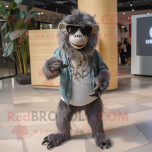 Gray Baboon mascot costume character dressed with a Romper and Sunglasses