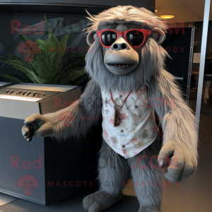 Gray Baboon mascot costume character dressed with a Romper and Sunglasses