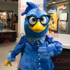 Maskot karakter af en blå...