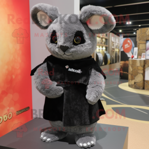 Black Chinchilla mascot costume character dressed with a Wrap Skirt and Foot pads