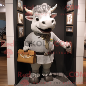 Maskotfigur af en grå tyr...