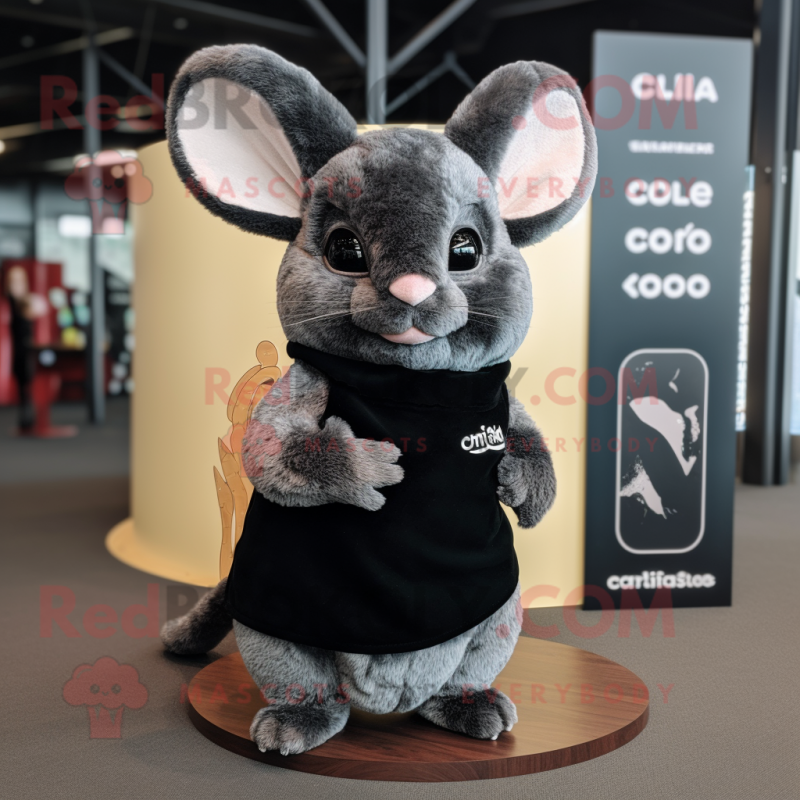 Black Chinchilla mascot costume character dressed with a Wrap Skirt and Foot pads