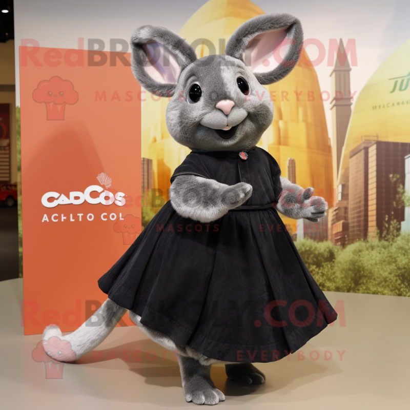 Black Chinchilla mascot costume character dressed with a Wrap Skirt and Foot pads