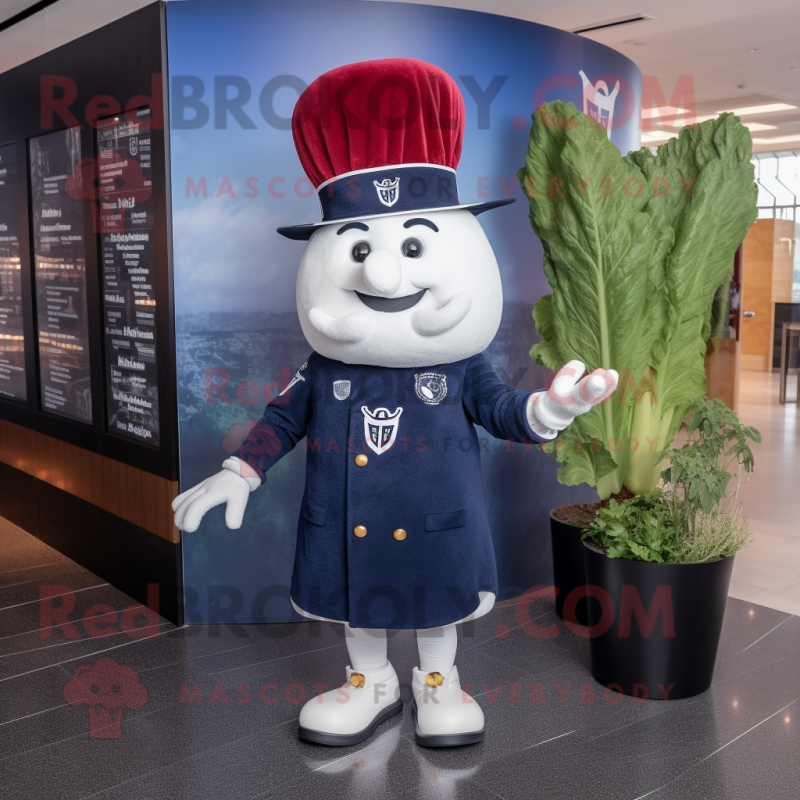 Navy Beet mascot costume character dressed with a Polo Shirt and Berets