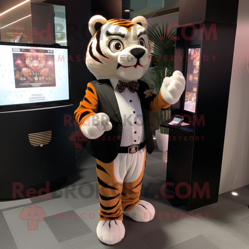 Tan Tiger mascot costume character dressed with a Tuxedo and Digital watches Tan Tiger mascot costume character dressed with a Tuxedo and Digital watches