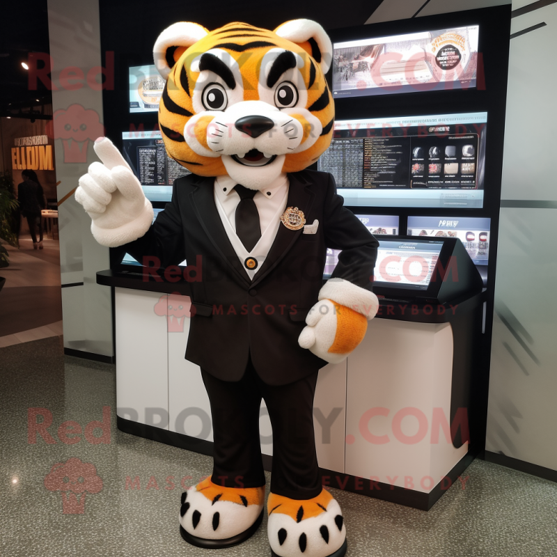 Tan Tiger mascot costume character dressed with a Tuxedo and Digital watches