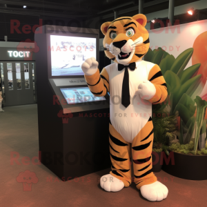 Tan Tiger mascot costume character dressed with a Tuxedo and Digital watches