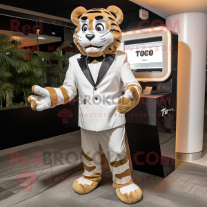 Tan Tiger mascot costume character dressed with a Tuxedo and Digital watches