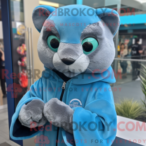 Maskotkarakter av en cyan...