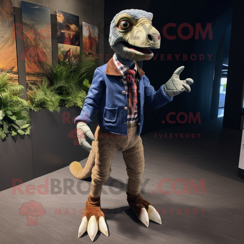 nan Utahraptor mascot costume character dressed with a Jeggings and Pocket squares