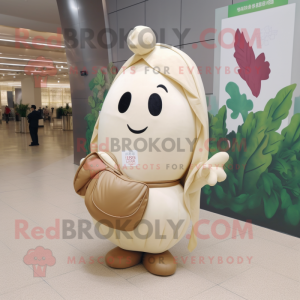 Beige Radish mascot costume character dressed with a Cover-up and Handbags