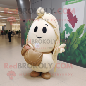 Beige Radish mascot costume character dressed with a Cover-up and Handbags