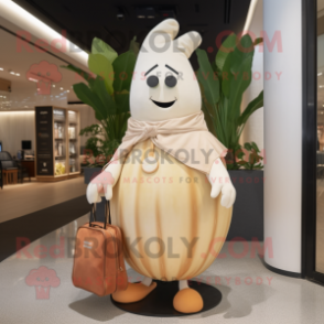 Beige Radish mascot costume character dressed with a Cover-up and Handbags