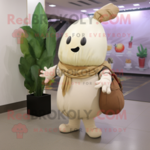 Beige Radish mascot costume character dressed with a Cover-up and Handbags