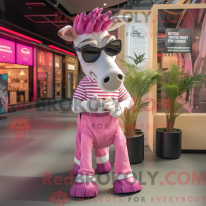 Maskotkarakter av en rosa...