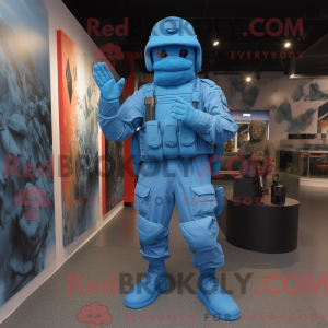 Maskotfigur af en Blue Army...
