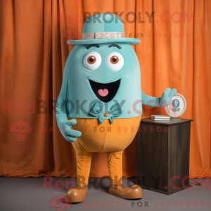Maskotkarakter af en cyan...