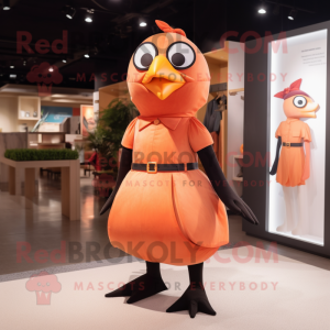 Peach Blackbird mascot costume character dressed with a Sheath Dress and Belts