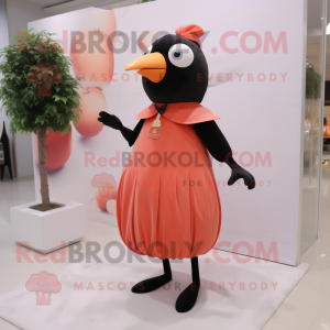 Peach Blackbird mascot costume character dressed with a Sheath Dress and Belts