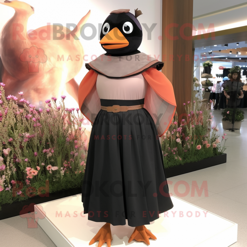 Peach Blackbird mascot costume character dressed with a Sheath Dress and Belts Peach Blackbird mascot costume character dressed with a Sheath Dress and Belts