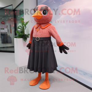 Peach Blackbird mascot costume character dressed with a Sheath Dress and Belts