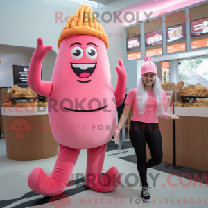 Maskotkarakter av en rosa...