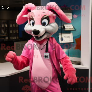 Maskotkarakter av en rosa...