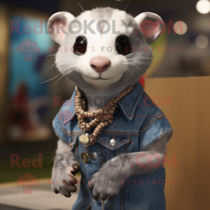 Gray Ferret mascot costume character dressed with a Jeans and Necklaces