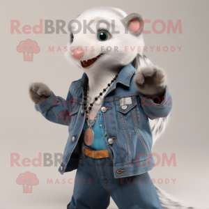 Gray Ferret mascot costume character dressed with a Jeans and Necklaces