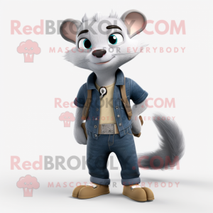 Gray Ferret mascot costume character dressed with a Jeans and Necklaces