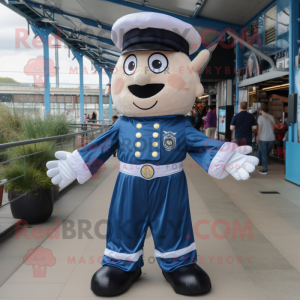 Navy Gyro mascot costume character dressed with a Playsuit and Suspenders