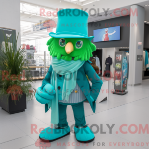 Maskotfigur af en cyan...
