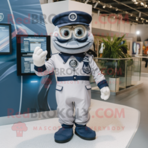 Navy Gyro mascot costume character dressed with a Playsuit and Suspenders