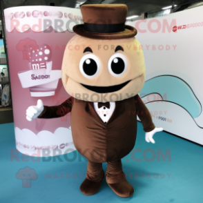 Brown Wedding Cake mascot costume character dressed with a Suit and Shoe laces