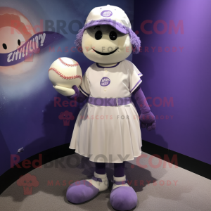 Lavender Baseball Ball mascot costume character dressed with a Shift Dress and Anklets