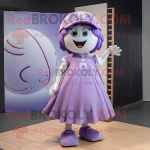 Lavender Baseball Ball mascot costume character dressed with a Shift Dress and Anklets