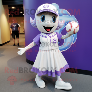 Lavender Baseball Ball mascot costume character dressed with a Shift Dress and Anklets