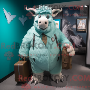 Maskotkarakter af et cyan...