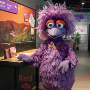 Característica da máscara de uma lila Emu com um saco e uma caneta - Mascotes emu - REBROKO_395675 - RedBrokoly.com