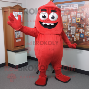 Red Graveyard mascot costume character dressed with a Capri Pants and Foot pads