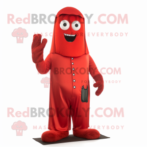 Red Graveyard mascot costume character dressed with a Capri Pants and Foot pads