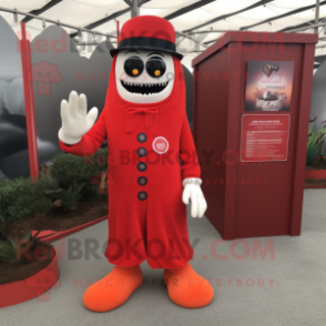 Red Graveyard mascot costume character dressed with a Capri Pants and Foot pads